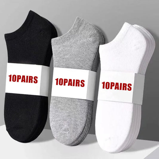 Lots de 20 Paires de Chaussettes pour Homme - Printemps/Été - Chaussettes Fines, Respirantes et Douces en Polyester et Coton - Chaussettes Noires Casual et Business - Chaussettes Cheville de Type Bateau - Taille EU38-45