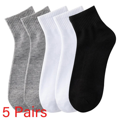 Lots de 5 Pairs/Lot Men's Solid Color Socks Black White Business Casual Simple Versatile Breathable Cotton Sports Mesh Short Socks