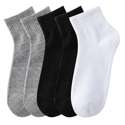 Lots de 5 Pairs/Lot Men's Solid Color Socks Black White Business Casual Simple Versatile Breathable Cotton Sports Mesh Short Socks