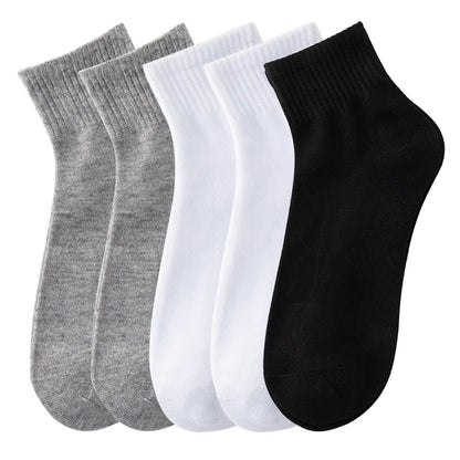 Lots de 5 Pairs/Lot Men's Solid Color Socks Black White Business Casual Simple Versatile Breathable Cotton Sports Mesh Short Socks