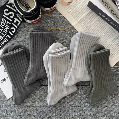 5 Pairs Men's Socks - Breathable Plain Outdoor Sport Socks - Casual Cotton Mid Socks - Harajuku Casual Style - Plain Basketball Socks