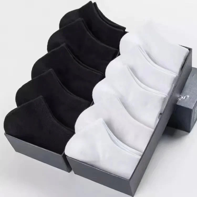 Pack of 20 Pairs of Men's Socks - Spring/Summer - Thin, Breathable and Soft Polyester and Cotton Socks - Black Casual and Business Socks - Boat Type Ankle Socks - Size EU38-45