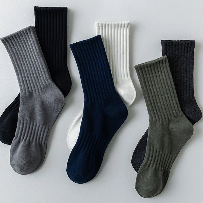 Lot de 5 Paires de Chaussettes pour Homme - Chaussettes Respirantes Unies pour Sport en Plein Air - Chaussettes Moyennes Casual en Coton - Style Harajuku Casual - Chaussettes de Basketball Unies