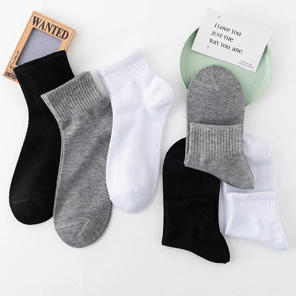 Lots de 5 Pairs/Lot Men's Solid Color Socks Black White Business Casual Simple Versatile Breathable Cotton Sports Mesh Short Socks