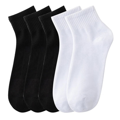 Lots de 5 Pairs/Lot Men's Solid Color Socks Black White Business Casual Simple Versatile Breathable Cotton Sports Mesh Short Socks