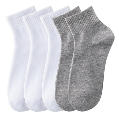 Lots de 5 Pairs/Lot Men's Solid Color Socks Black White Business Casual Simple Versatile Breathable Cotton Sports Mesh Short Socks