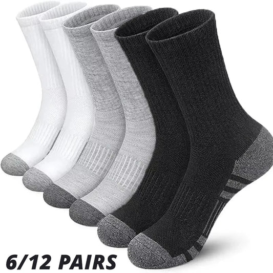 6/12 Pairs Men's Outdoor Gym Socks - High Quality Comfortable Soft Non Slip Football Socks - Plus Size New Style