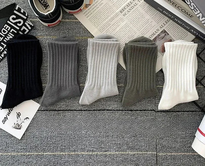 5 Pairs Men's Socks - Breathable Plain Outdoor Sport Socks - Casual Cotton Mid Socks - Harajuku Casual Style - Plain Basketball Socks