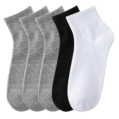 Lots of 5 Pairs/Lot Men's Solid Color Socks Black White Business Casual Simple Versatile Breathable Cotton Sports Mesh Short Socks